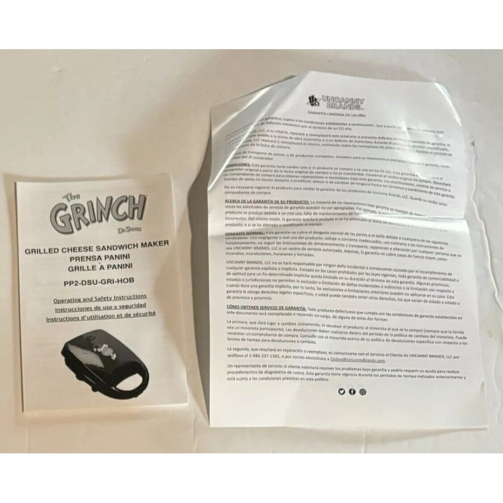 Dr. Seuss The Grinch Red Uncanny Grilled Cheese Panini Sandwich Maker New in Box - Picture 10 of 11